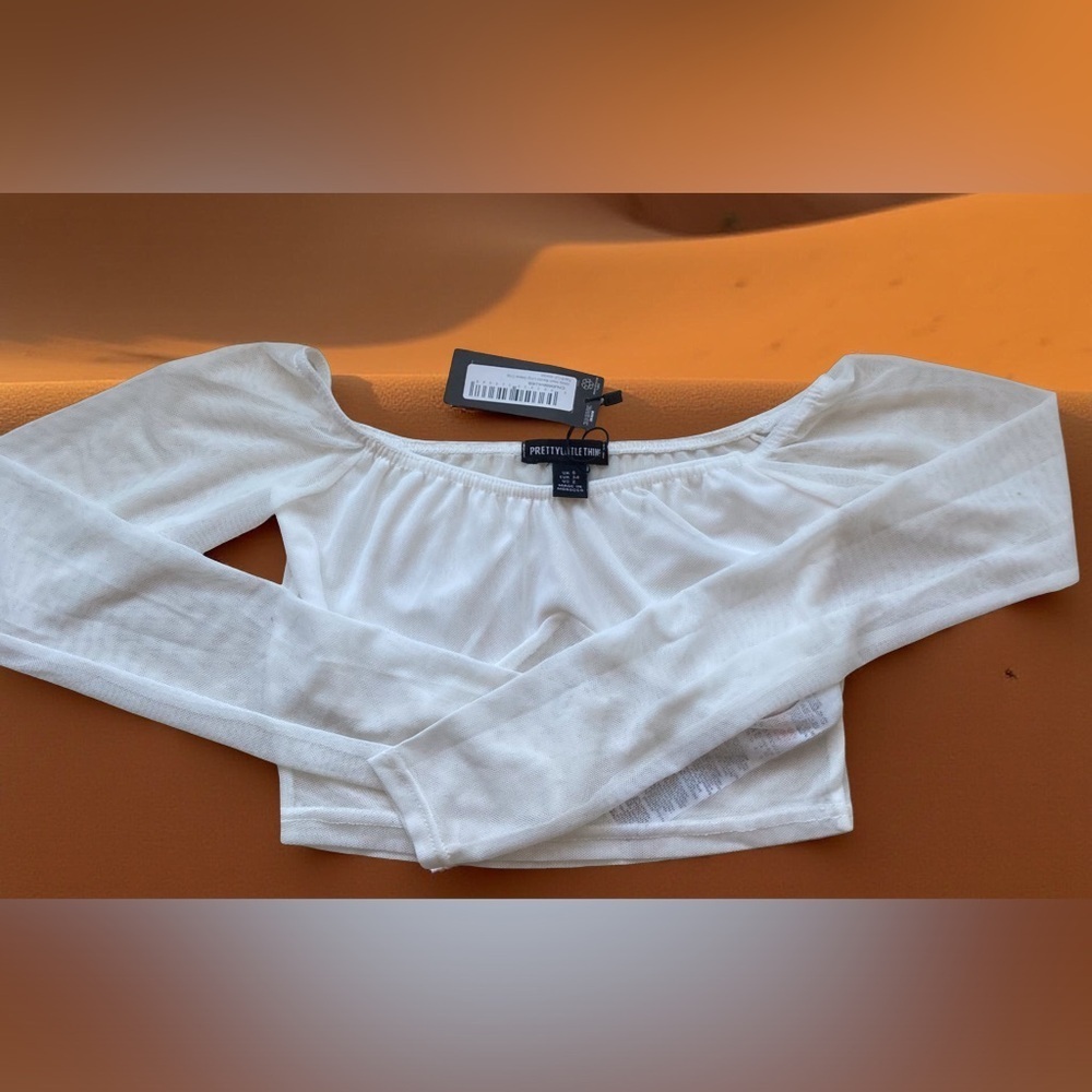 White Mesh Bardot Crop Top | US 2 | Coquette Balletcore | NWT
